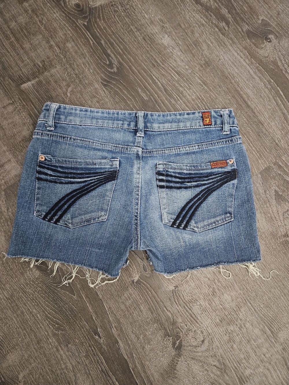 Y2K 7 For All Mankind Dojo  Embroidered Logo CutOff Jean Shorts Sz 27
